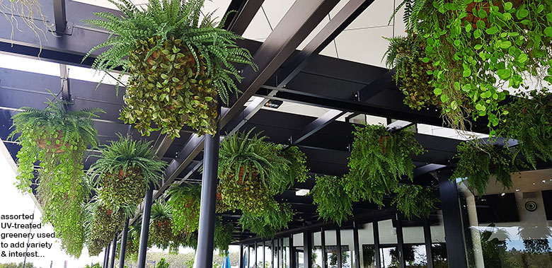 Hanging-Baskets transform new Tavern balcony from drab to cool green... image 6