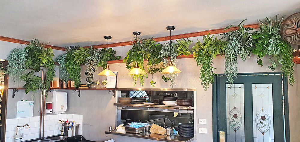 shelf with irregular green-curtain